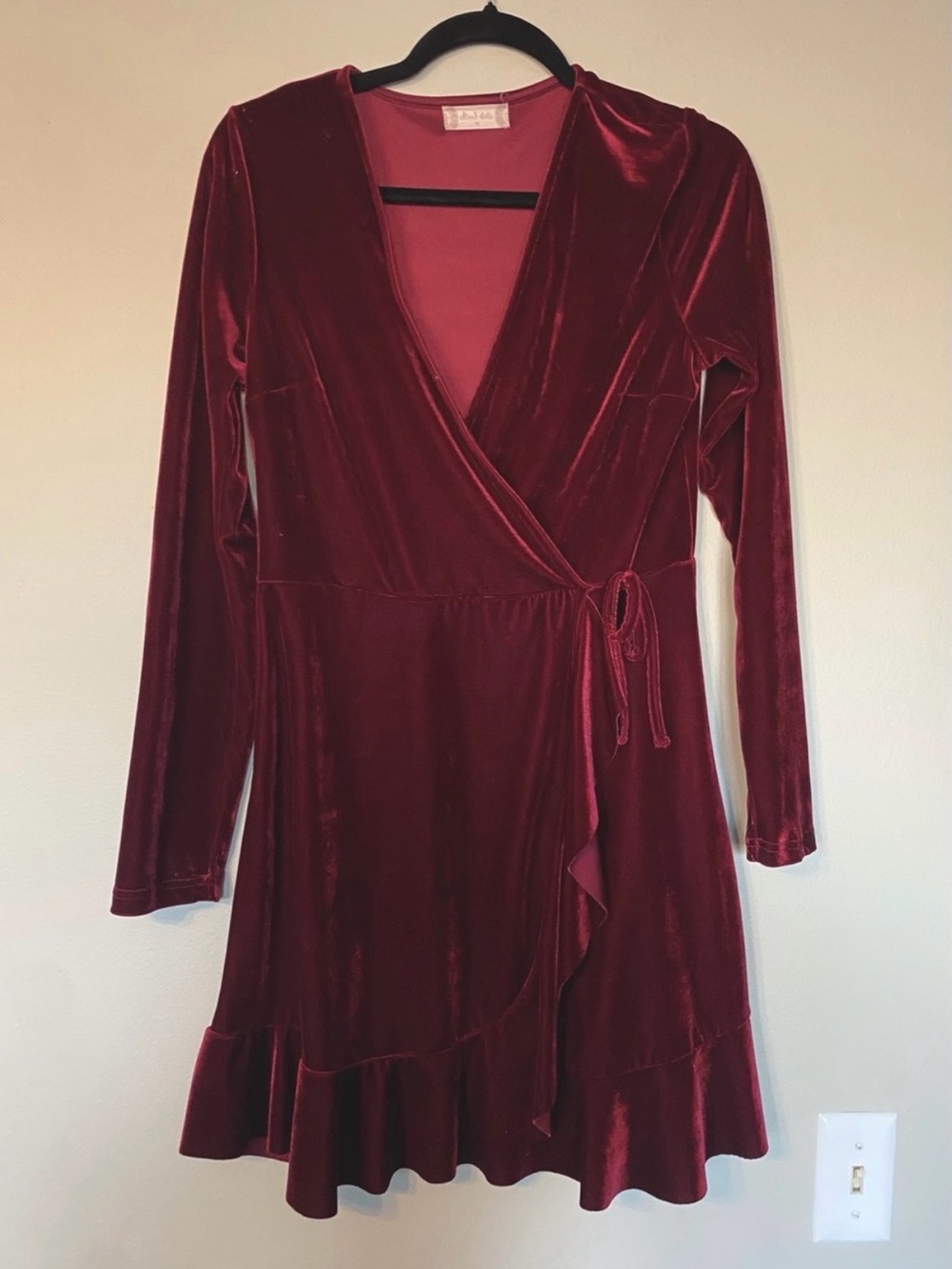 Altar'd State Velvet Wrap Dress in Burgundy Red Maroon Holiday